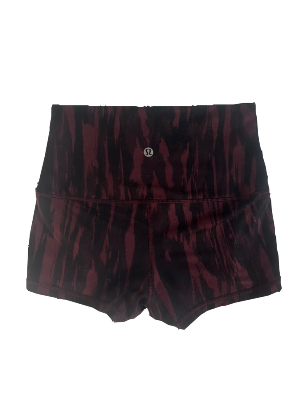 lululemon athletica Fold-Over Waist Athletic Shorts - Burgundy and Black - Picture 2 of 3